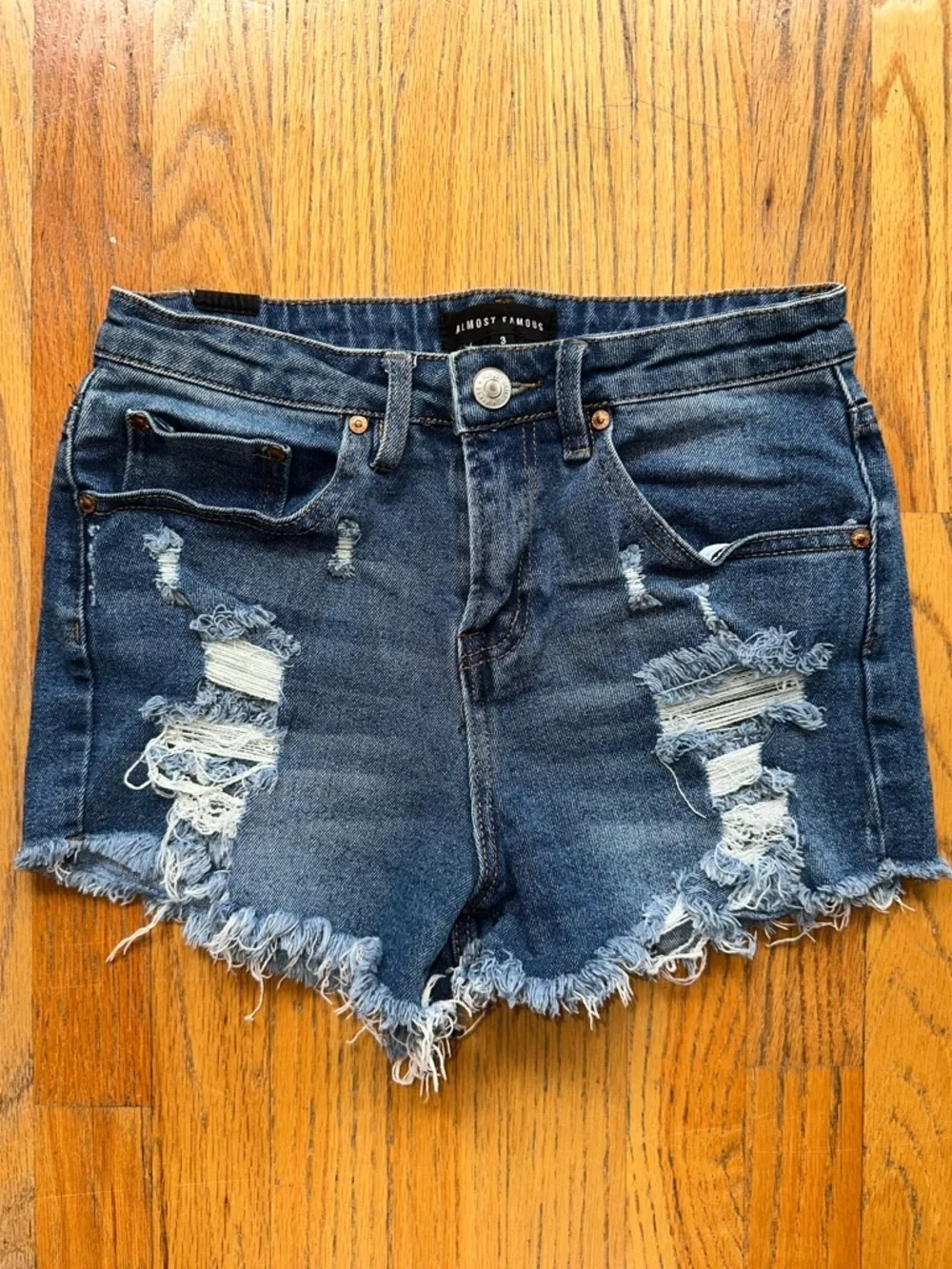 Almost Famous Women's Distressed Denim Shorts - Blue